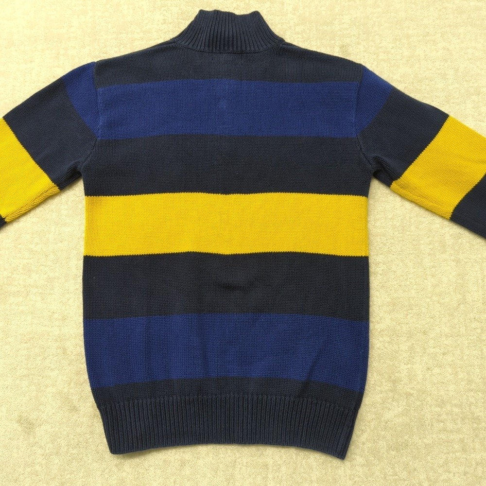 Vintage Polo Ralph Lauren 1/4 Zip Sweater Boys XL Blue Yellow Striped Pony Y2K - Picture 7 of 11